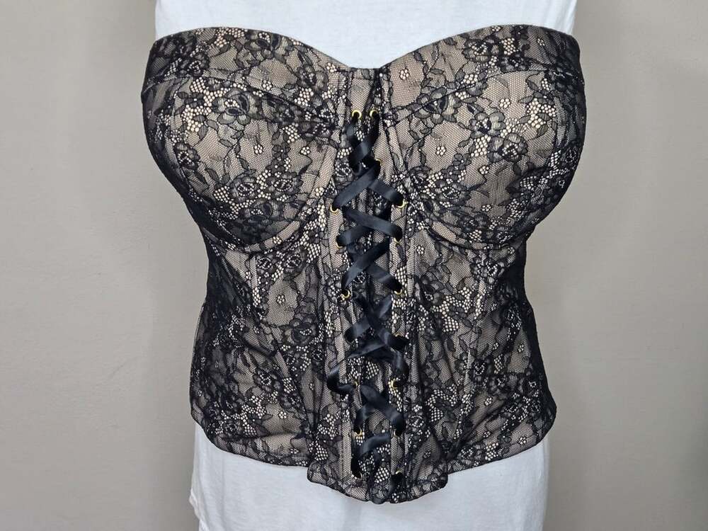 Charlotte Russe Lace Corset Top Size 18 Black Nude Lingerie